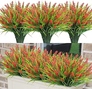 Agusbagli 24 Bundles Artificial Grass Fake Plants, Outdoor Fake Monkey Grass Greenery UV Resistan...