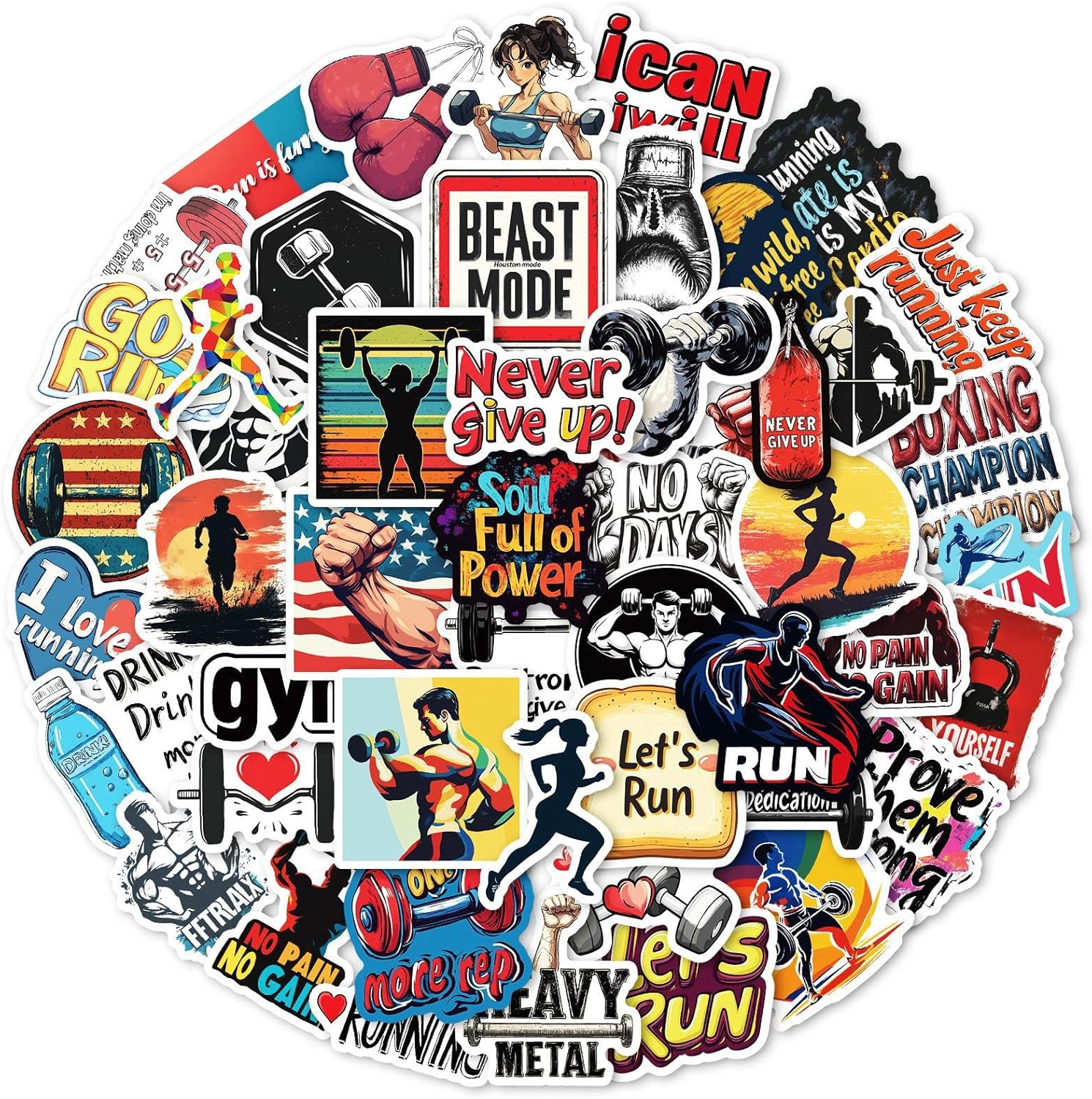 50Pcs Boxing Sticker for Adult, Cool Sport Waterproof Vinyl Stickers for Teen Girl Water Bottle, Laptop, Phone, Computer, Guitar, Notebook, Skateboard, Travel Case, Helmet (Boxing)