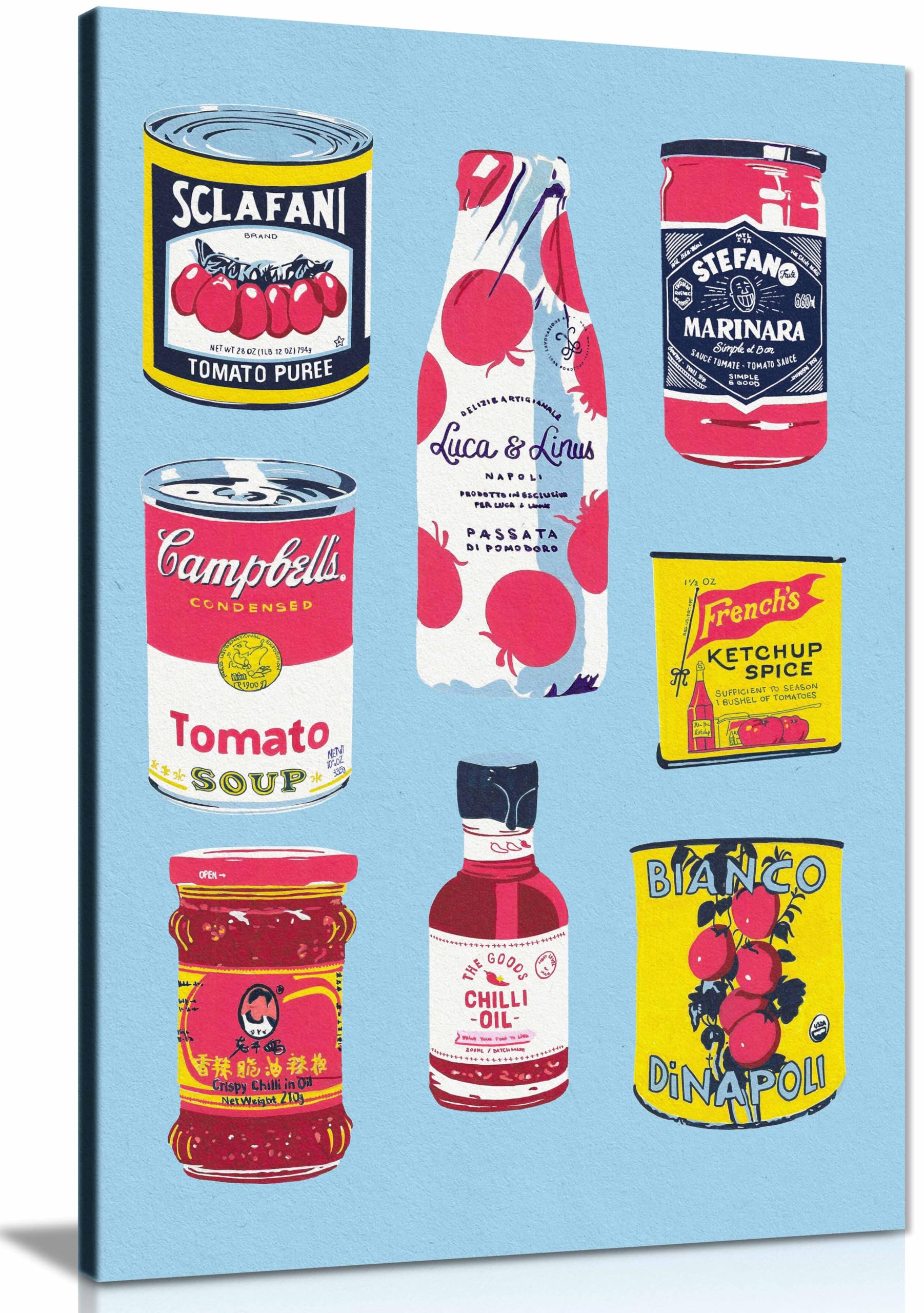 Canned Tomatoes Framed Canvas Print, Pictures for Home Walls, Bedroom, Living Room & Bathroom Decor 76x51cm (30x20in)