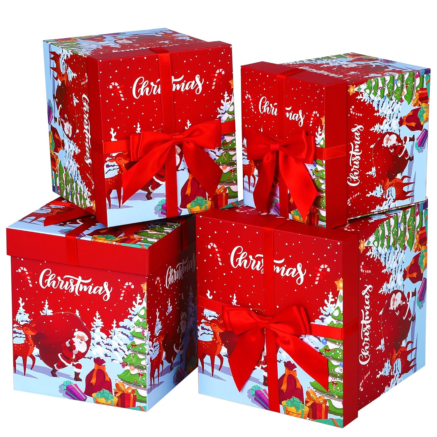 ANVAVO 4 Pieces Christmas Nesting Gift Boxes with Lids Santa Claus and