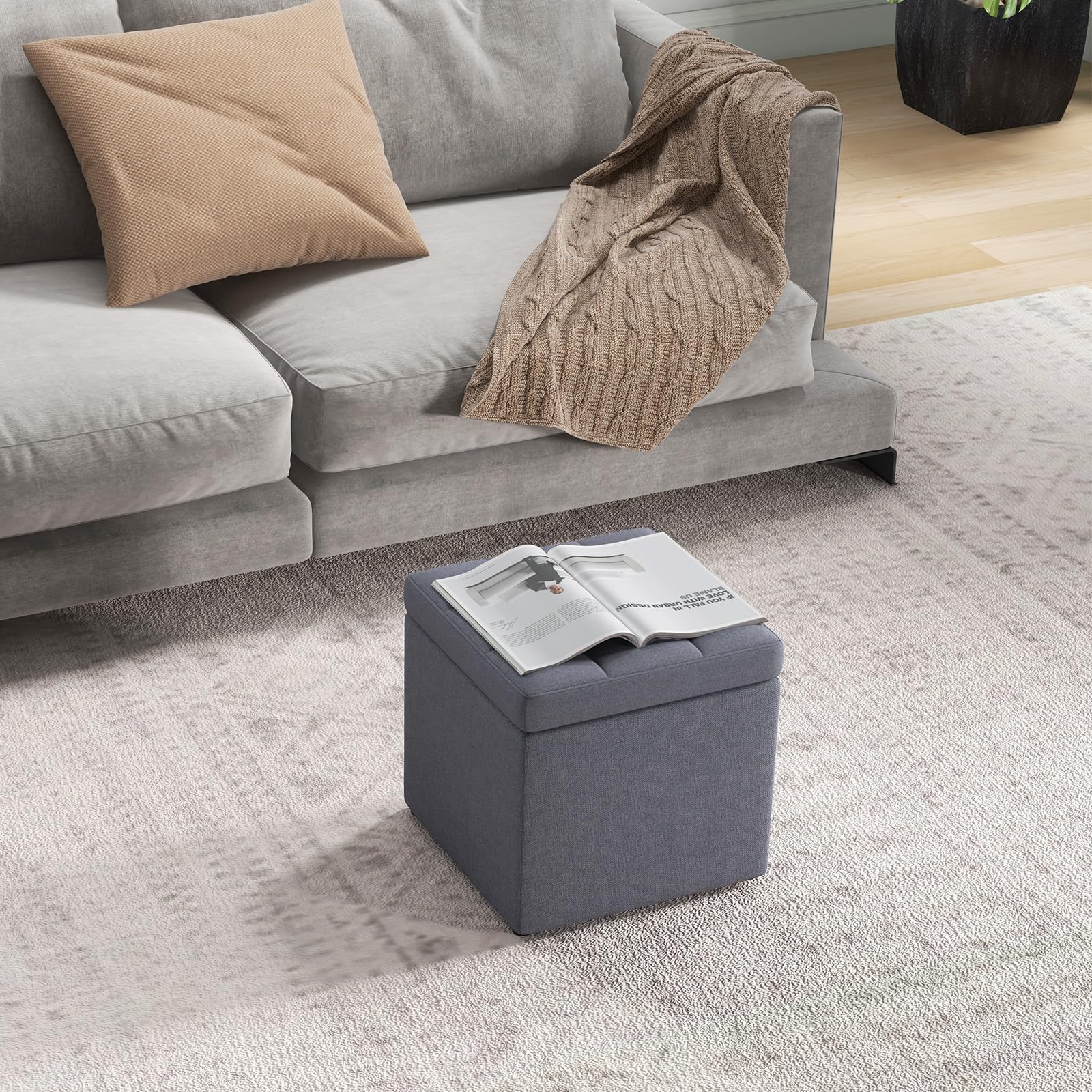 COSTWAY 3 En 1 Pouf Rangement 53,5 L, Tabouret Rangement, Couvercle