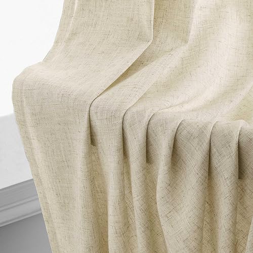 Miniatura 7 de Cortinas de lino beige de 96 pulgadas de largo para dormitorio, cortinas de lino semitraslúcidas que filtran la luz, para sala de estar, casa rural