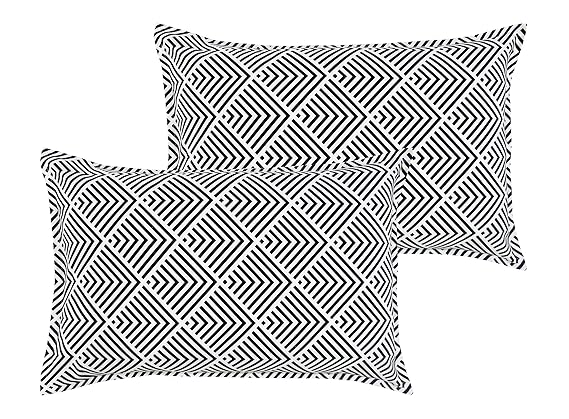 Airwill 100% Cotton Geometric Pattern Flap Pillow Covers (46x69cm)(Black, Pack of 2 Pieces)