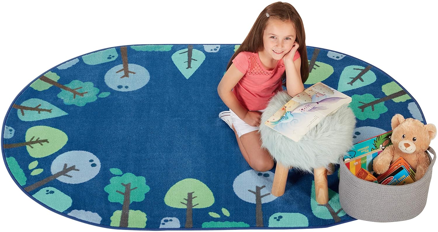 Carpets for Kids 1764 KIDSoft Tranquil Trees Decorative Nursery Room Rug 4ft x 6ft Oval Blue