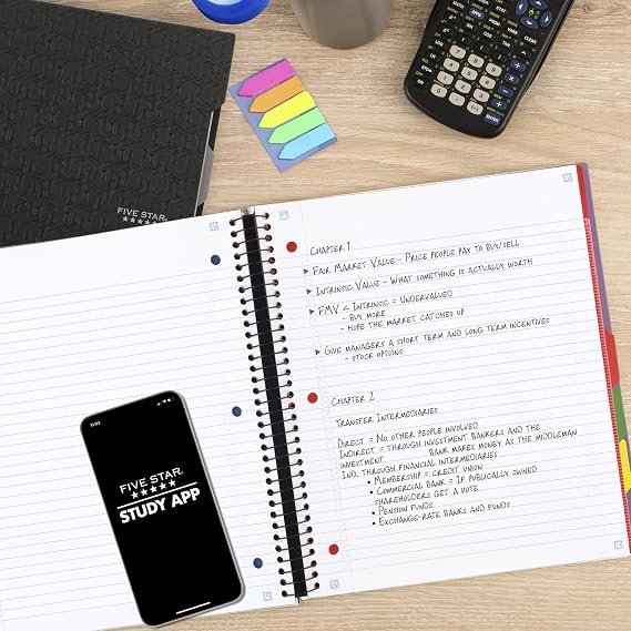 Five Star Advance Spiral Notebook + Study App, 5 Subject, College Ruled Paper, 8-1/2 x 11, 200 Sheets, Spiral Guard, Movable Tabbed Dividers, Amethyst Purple (820013G)