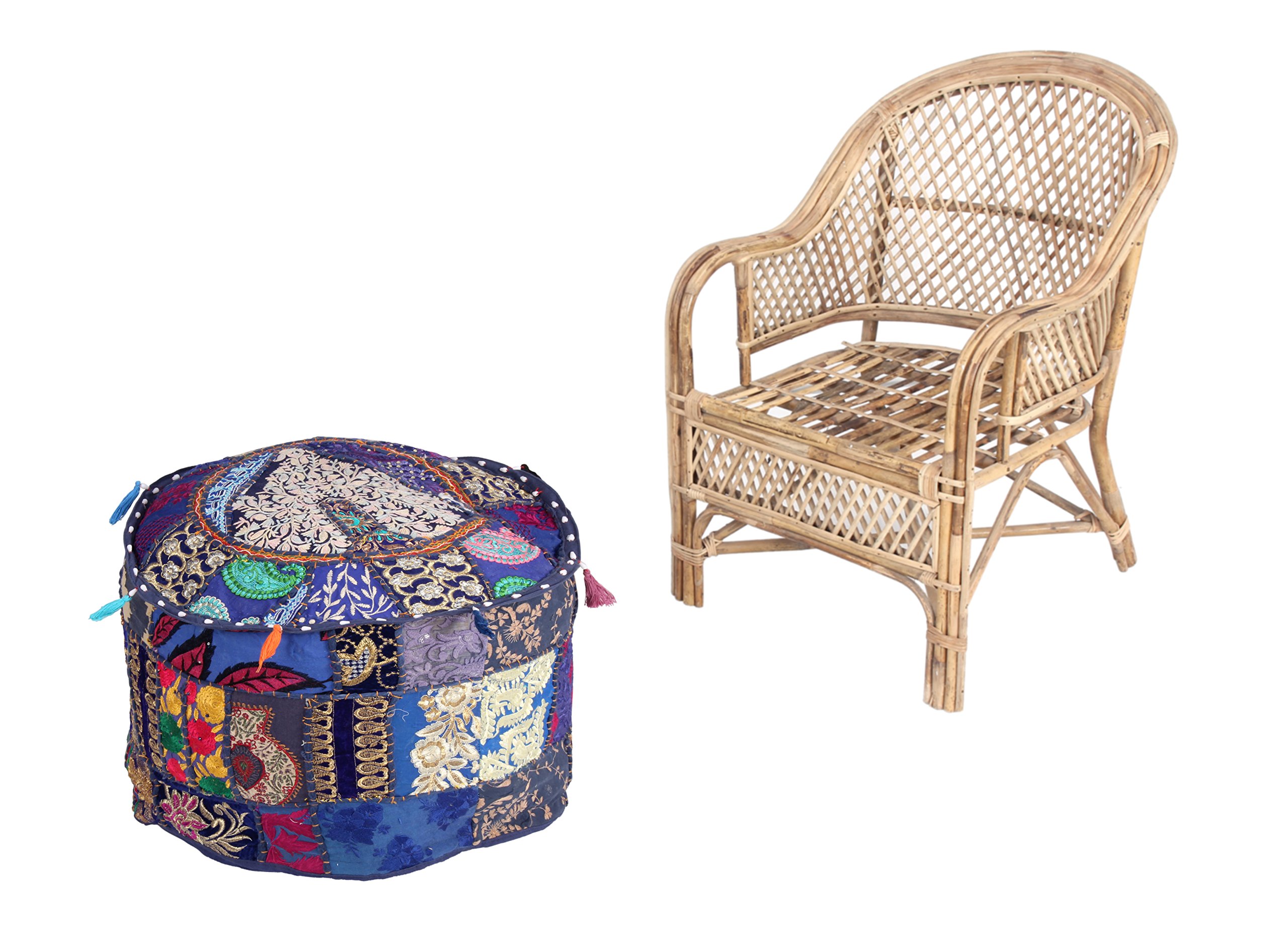 Fodera Per Pouf Rotonda Jaipur Textile Hub – Patchwork Ricamato A Mano, Stile Bohémien, Cotone - 2