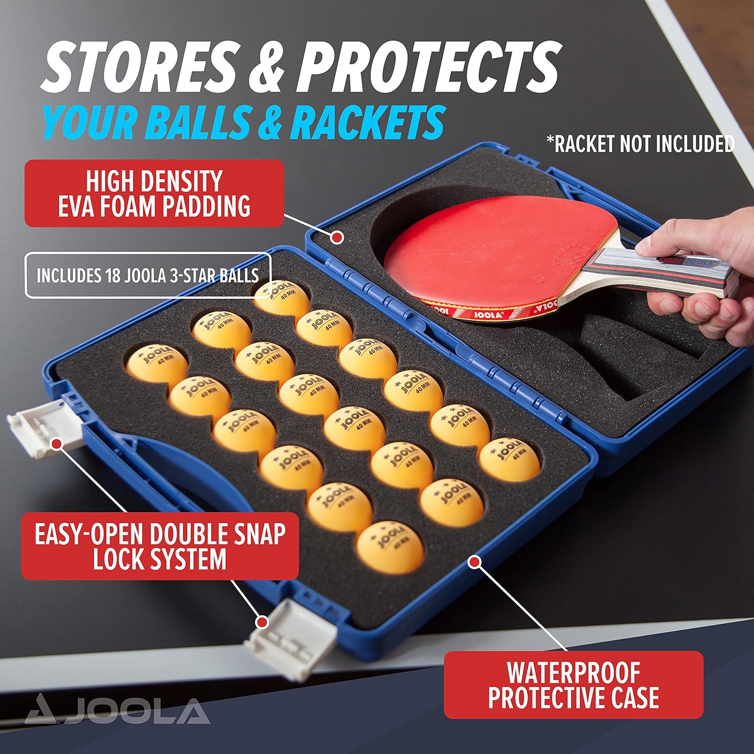 JOOLA Tour Carrying Case - Ping Pong Paddle Case with 18 40mm 3 Star Competition Ping Pong Balls and Space for Storing 2 Standard Table Tennis Rackets - Durable High Density Case with EVA Foam Lining : Butterfly Racket Case : Sports & Outdoors