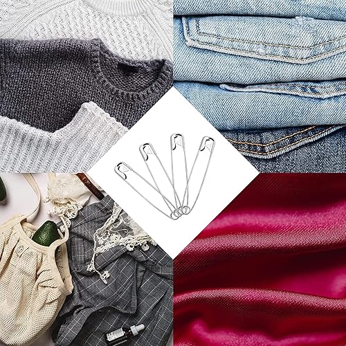 Miniatura 6 de 50 pasadores de seguridad de 3.3 pulgadas (3.346 in) resistentes, pasadores de seguridad grandes a granel, alfileres de costura de metal plateado,