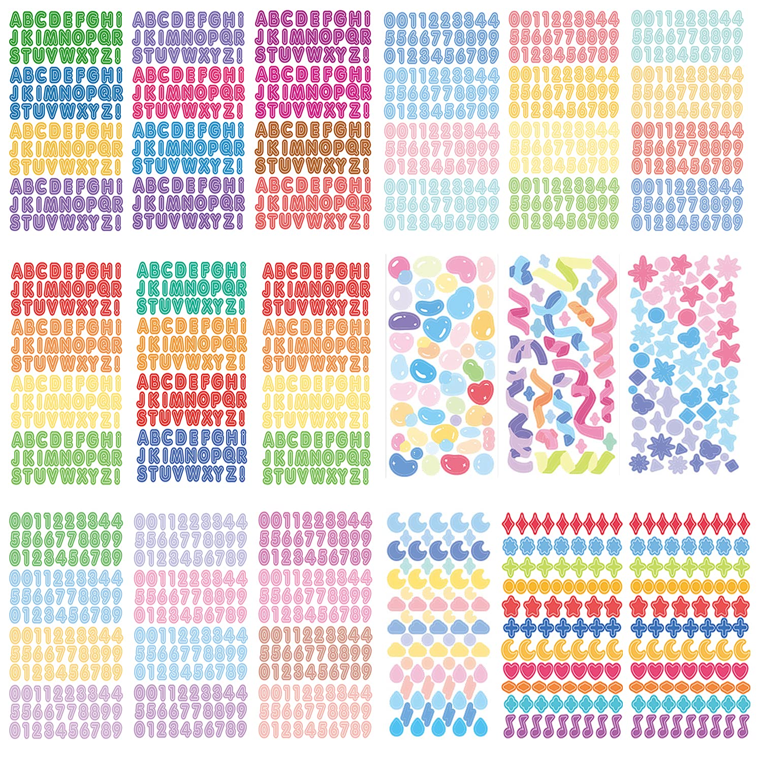 20pcs Colorful Number Letter Stickers, Decorative Alphabet Number Star Heart Stickers Assorted Self Adhesive DIY Stickers for Arts Crafts Cards Scrapbook Home Decoration Supplies.