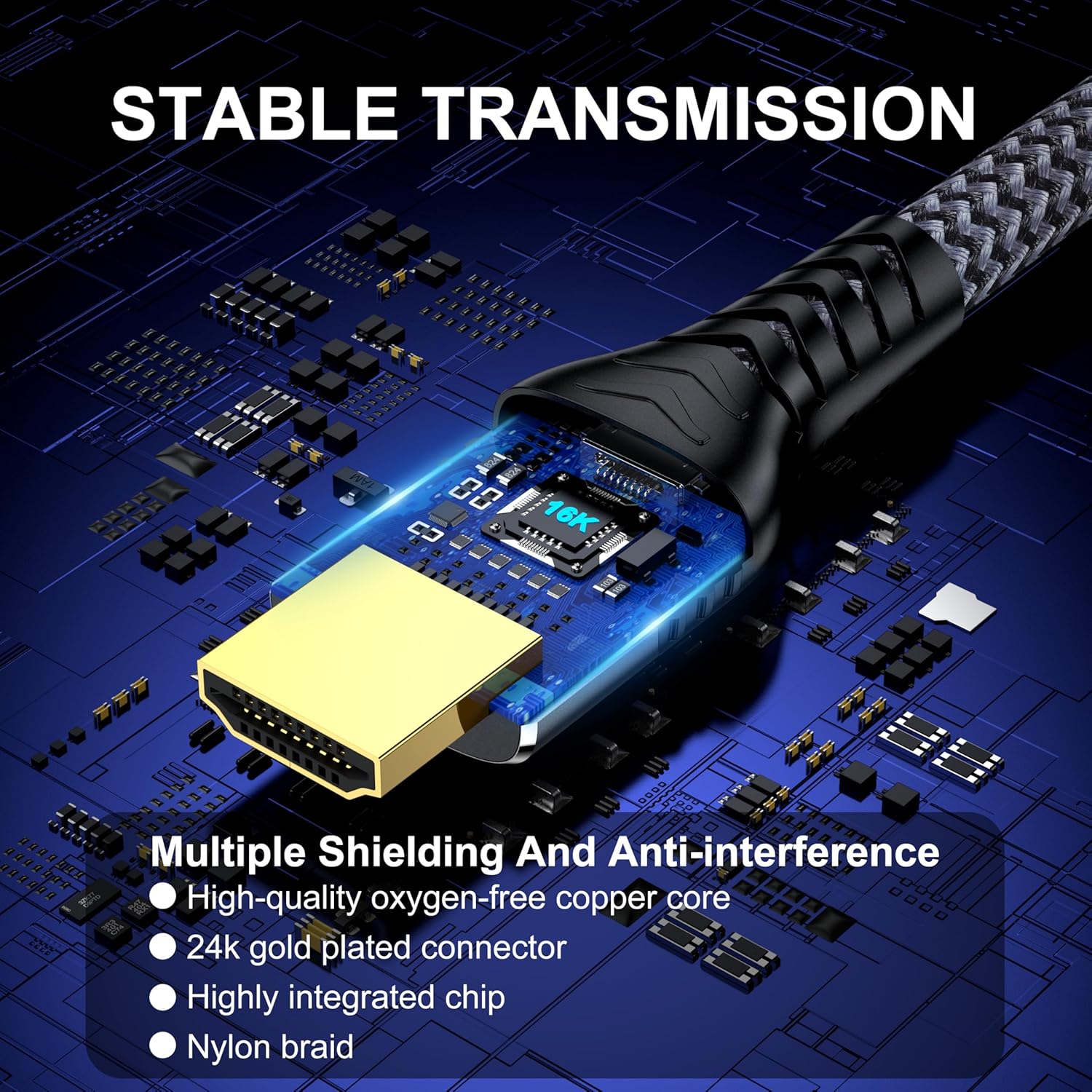 16K 8K HDMI Cable 10ft, 96Gbps Ultra High Speed Braided HDMI 2.1 Cable, HDMI to HDMI Cable Supports 16K@60Hz 8K@120Hz 4K@480Hz HDR eARC HDCP 2.2&2.3, Compatible with HDTV Monitor Soundbar Xbox PS5/4