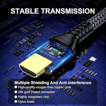 16K HDMI 2.2 Cable 10FT, 96Gbps Ultra High Speed HDMI Cable 8K@240Hz