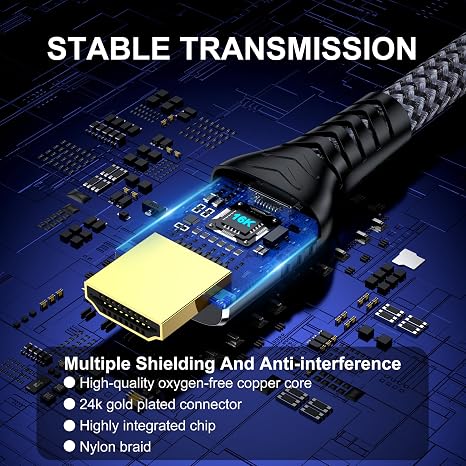 16K HDMI 2.2 Cable 10FT, 96Gbps Ultra High Speed HDMI Cable 8K@240Hz