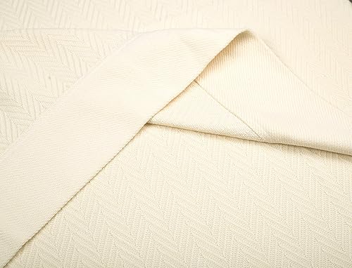 Miniatura 7 de Threadmill Home - Manta de lino de tamaño King, 100% algodón, color blanco, con diseño espiga., Algodón, Natural, gemelo