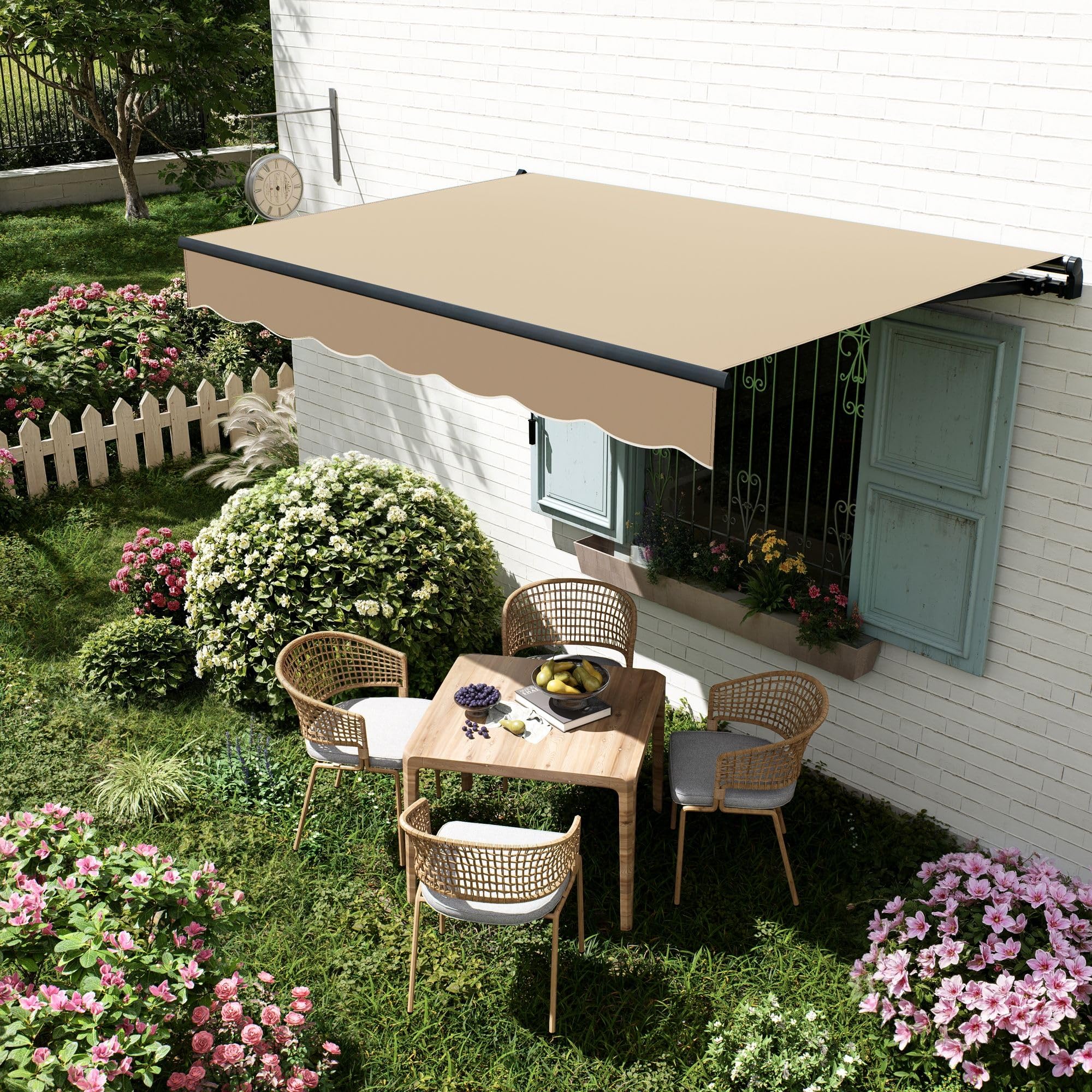 ALAULM 3x2 M Retractable Manual Awning,UV-resistant&Waterproof Patio Canopy with Hand Crank&Mounting Hardware,Aluminium Folding Sun Shade for Gardens,Balconies and Yards (SAND)