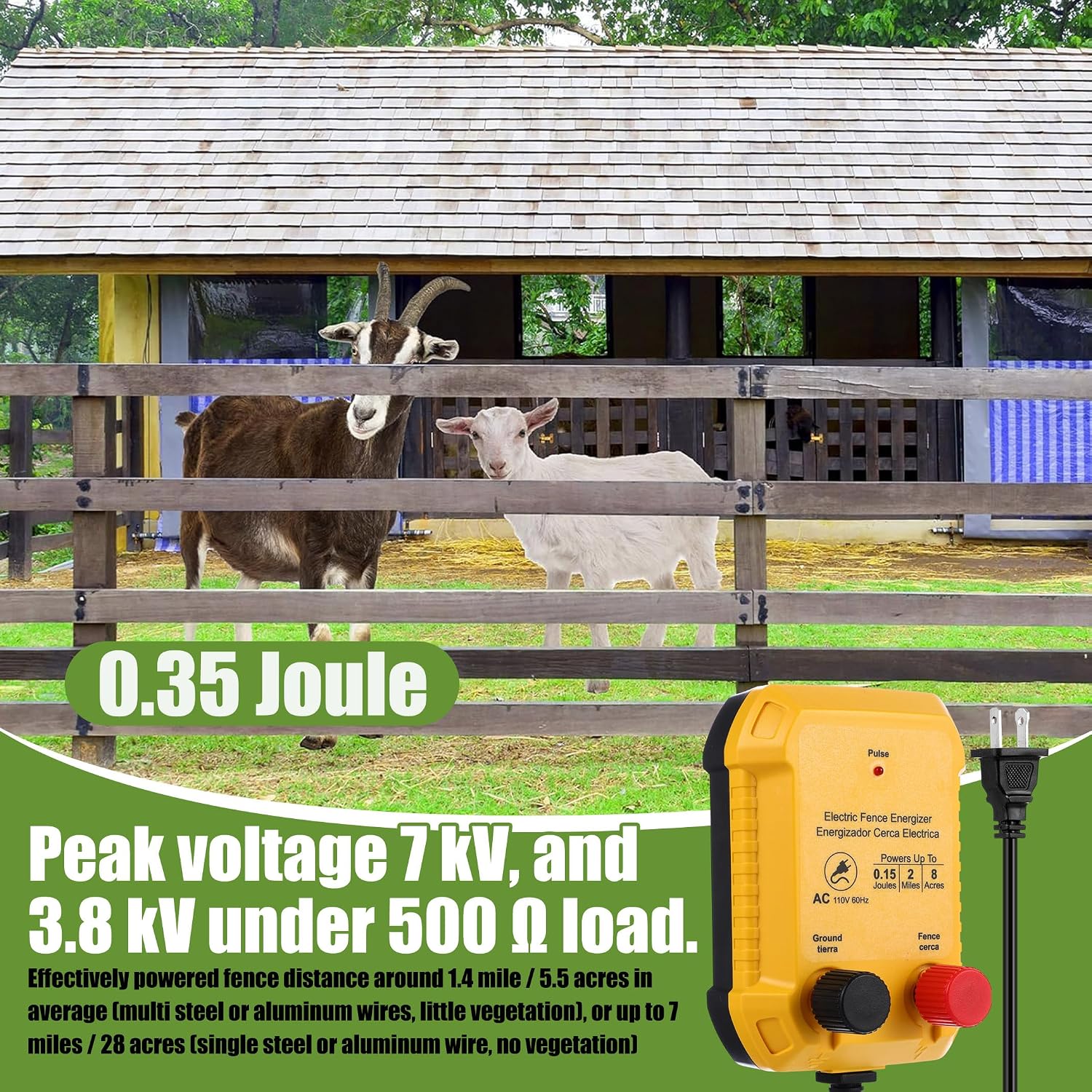 MorningRo Electric Fence Charger Kit 0.15J 2 Mile 50 Insulators 250ft Wire image 5
