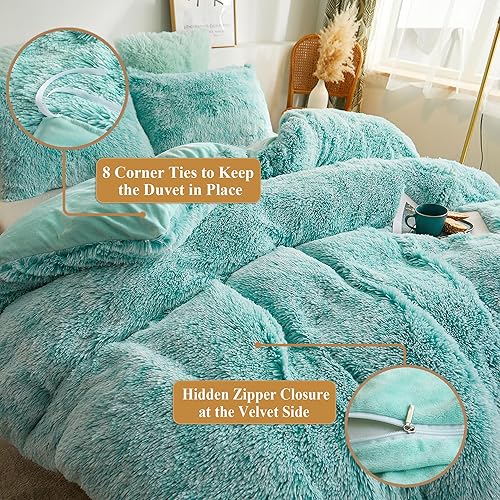 Miniatura 6 de XeGe - 1 funda de edredón afelpada y lanuda, de terciopelo cristal muy suave con cierre de cremallera, de pelo sintético, tamaño queen, color