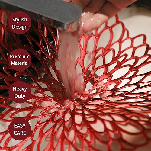 Miniatura 6 de 18 pares de manteles individuales y posavasos rojos, 36 piezas de vinilo prensado metálico brillante, manteles de mesa de comedor de hojas redondas