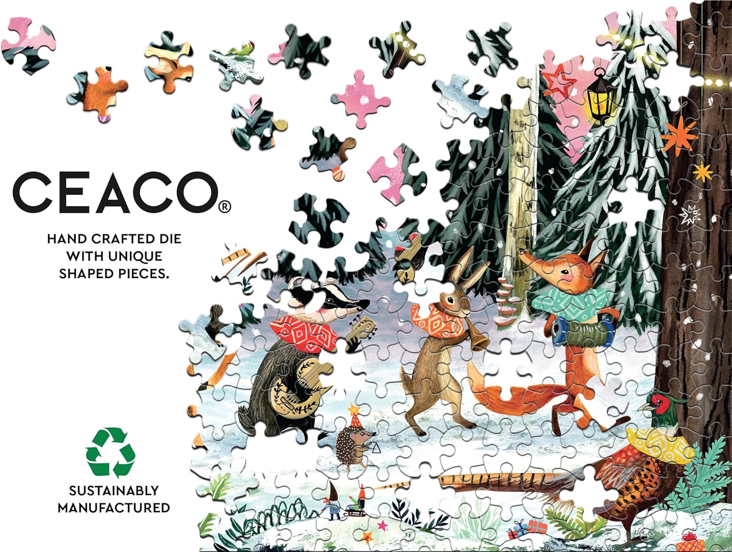 Ceaco - Miriam Bos - Holiday Parade - 100 Piece Glitter Jigsaw Puzzle - Colorful Christmas Puzzles for Kids and Adults – Precision-Cut Pieces, Beautiful Winter Artwork, Festive Family Activity