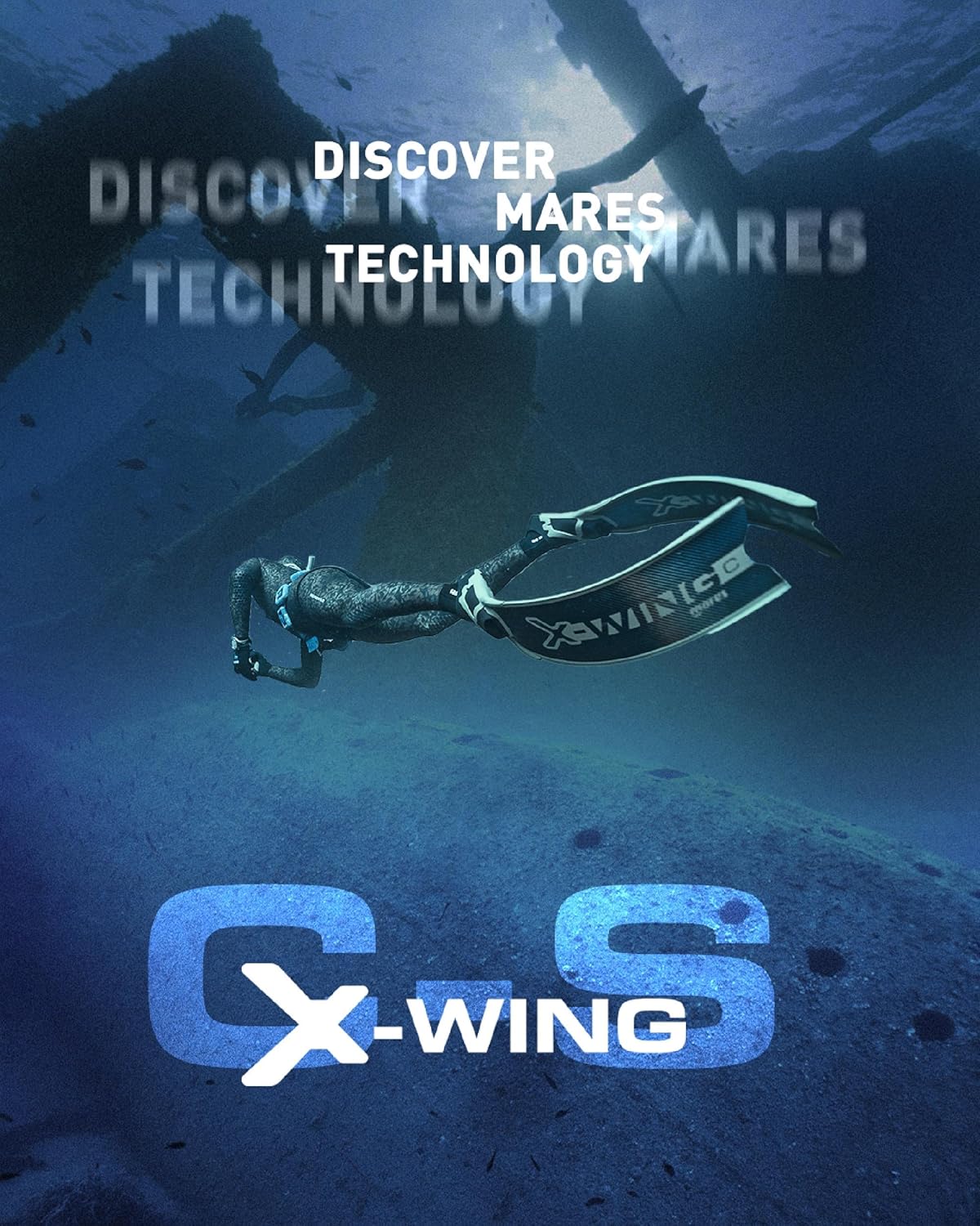 Mares Adult X-Wing C-S Green Foot Pocket Freediving Fins - Lightweight Carbon Long Full Foot Fins with Interchangeable Blades for Spearfishing, Scuba Diving, Snorkeling