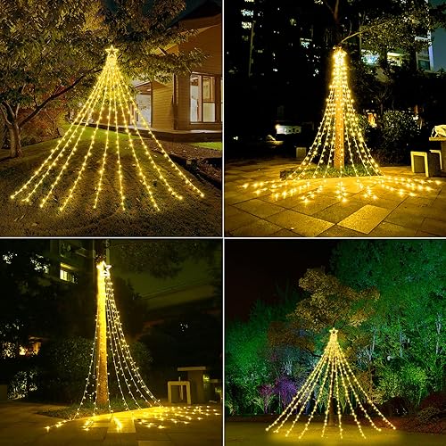 Miniatura 6 de Decute - Tira de luces navideñas con 8 modos, temporizador, control remoto, impermeable y 320 ledes para árbol de Navidad, interior, exterior,
