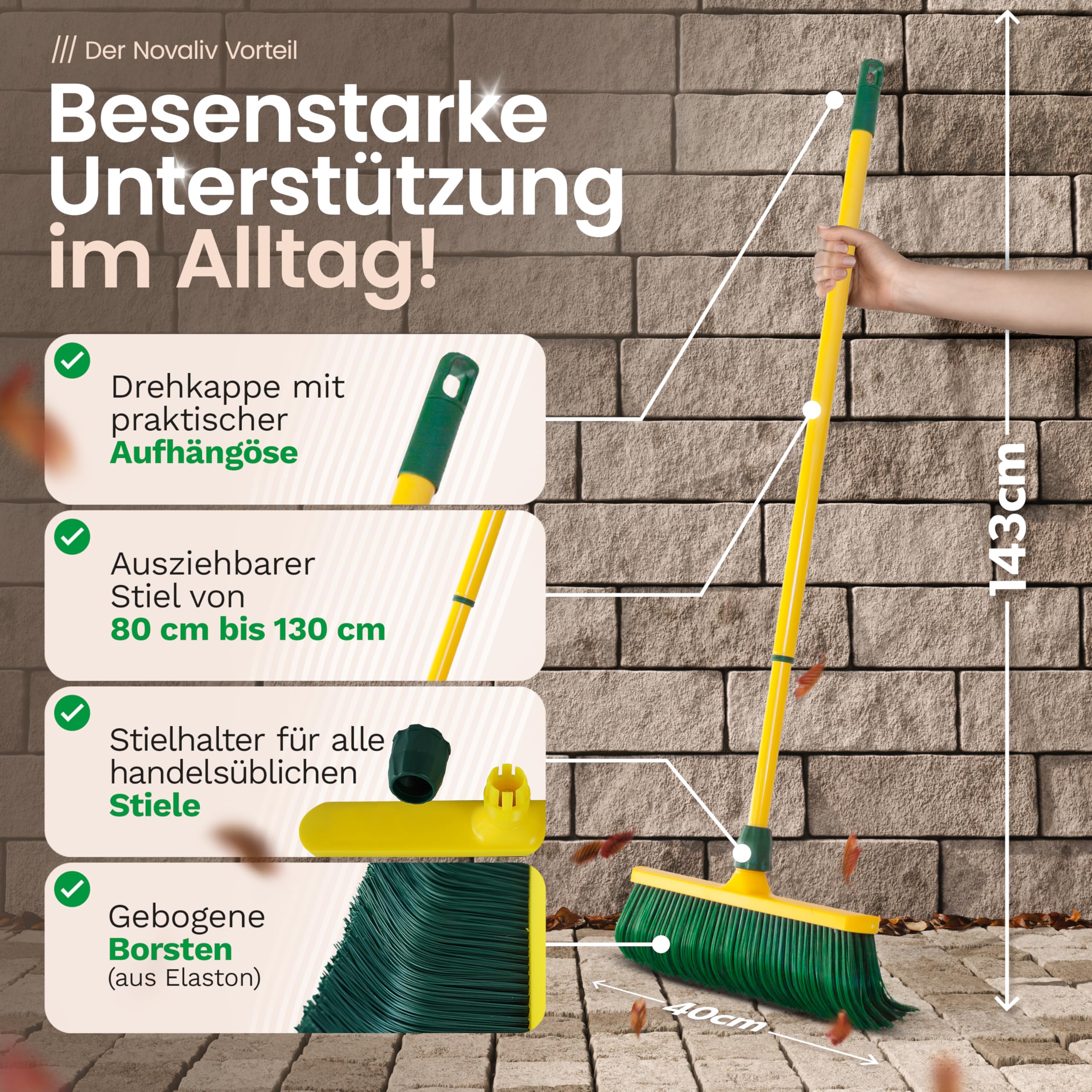 Krallenbesen Set 40 cm Kunststoff mit Teleskopstiel Kehrgarnitur gebogenen Borsten Gartenbesen Straßenbesen Kehrbesen (Besen + Kehrschaufel Set Krallenhandfeger, 40 cm)