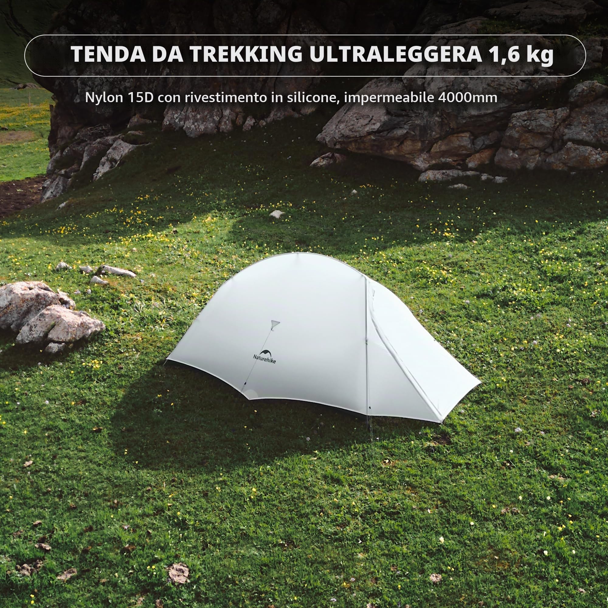 Naturehike Cloud Up UL Tenda da Campeggio 1/2 Persone Tenda da Zaino Compatta Ultraleggera a Doppio Strato Impermeabile e Antivento per Escursioni All'aperto Festival