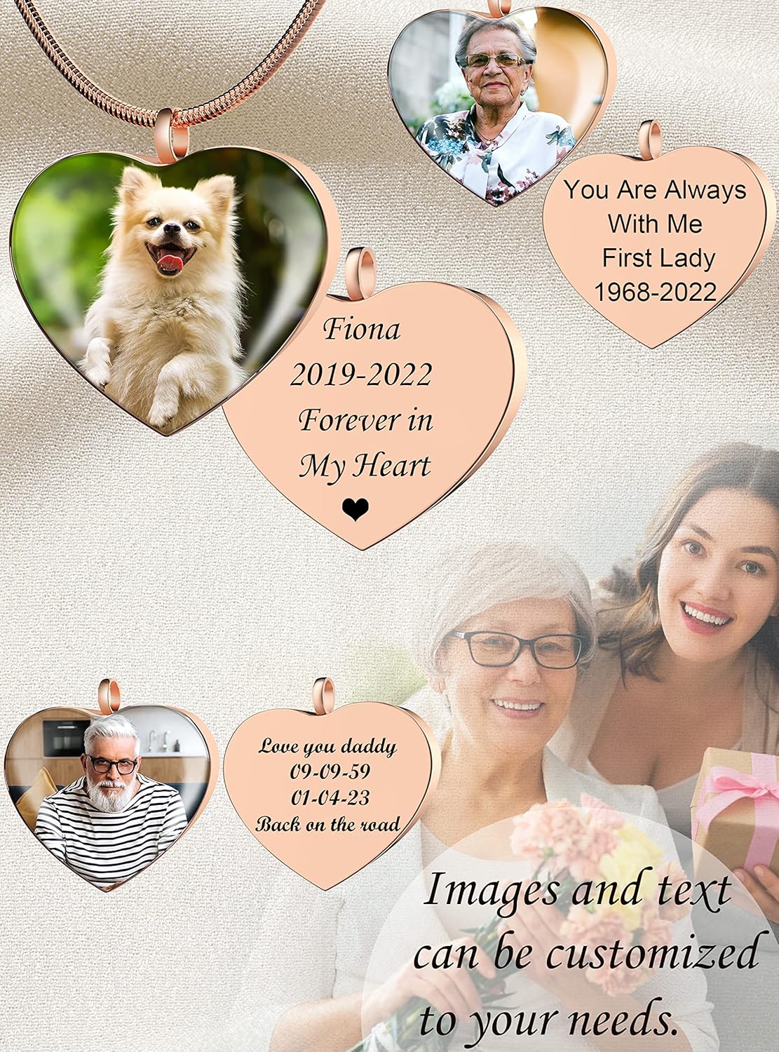 Fanery Sue Personalized Ashes Necklace for Women Men Custom Engraving Photo & Text Cremation Jewelry Urn Necklace for Ashes Memorial Keepsake for Loss Loved One