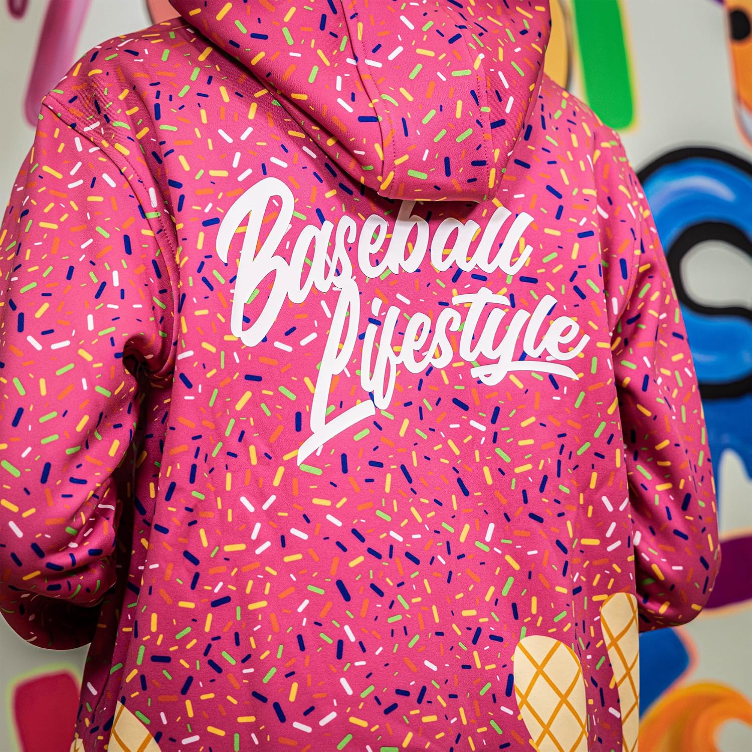 Baseball Lifestyle 101 Ice Cream Men's Hoodie with Side Pockets - Strawberry, Adult Sizes S - 2XL