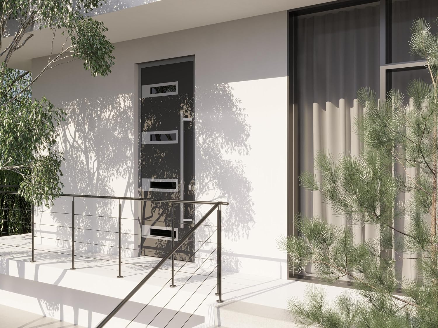 VDOMDOORS Front Exterior Prehung Steel Door/Ronex 0131 Black Enamel/Stainless Inserts Entry Metal Modern Painted W36 x H96 Right Hand Inswing
