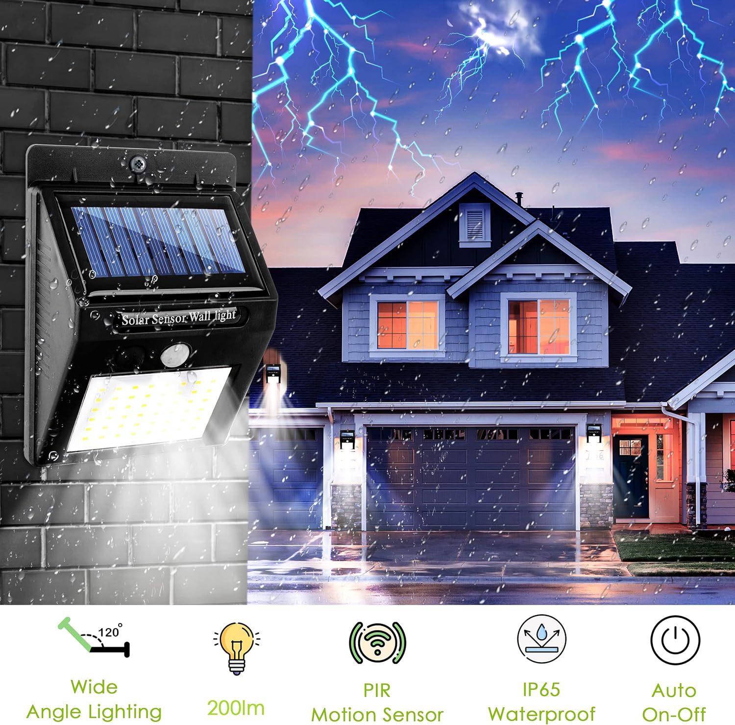 Solar Lights Outdoor Motion Sensor, 48 Super Bright LED Solar Lights Waterproof IP65 with Auto ON-Off Function, Great Security Lights for Garden, Fence, Backyard, Driveway, Front Door, Garage