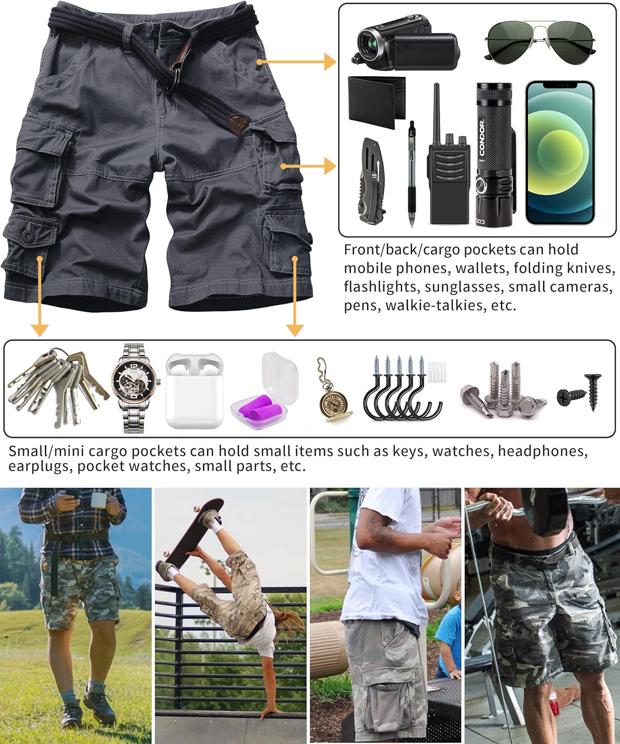 Cargo Short for Men Relaxed Fit Camo Outdoor Hiking Work Cotton Casual Shorts with 9 Pockets No Belt