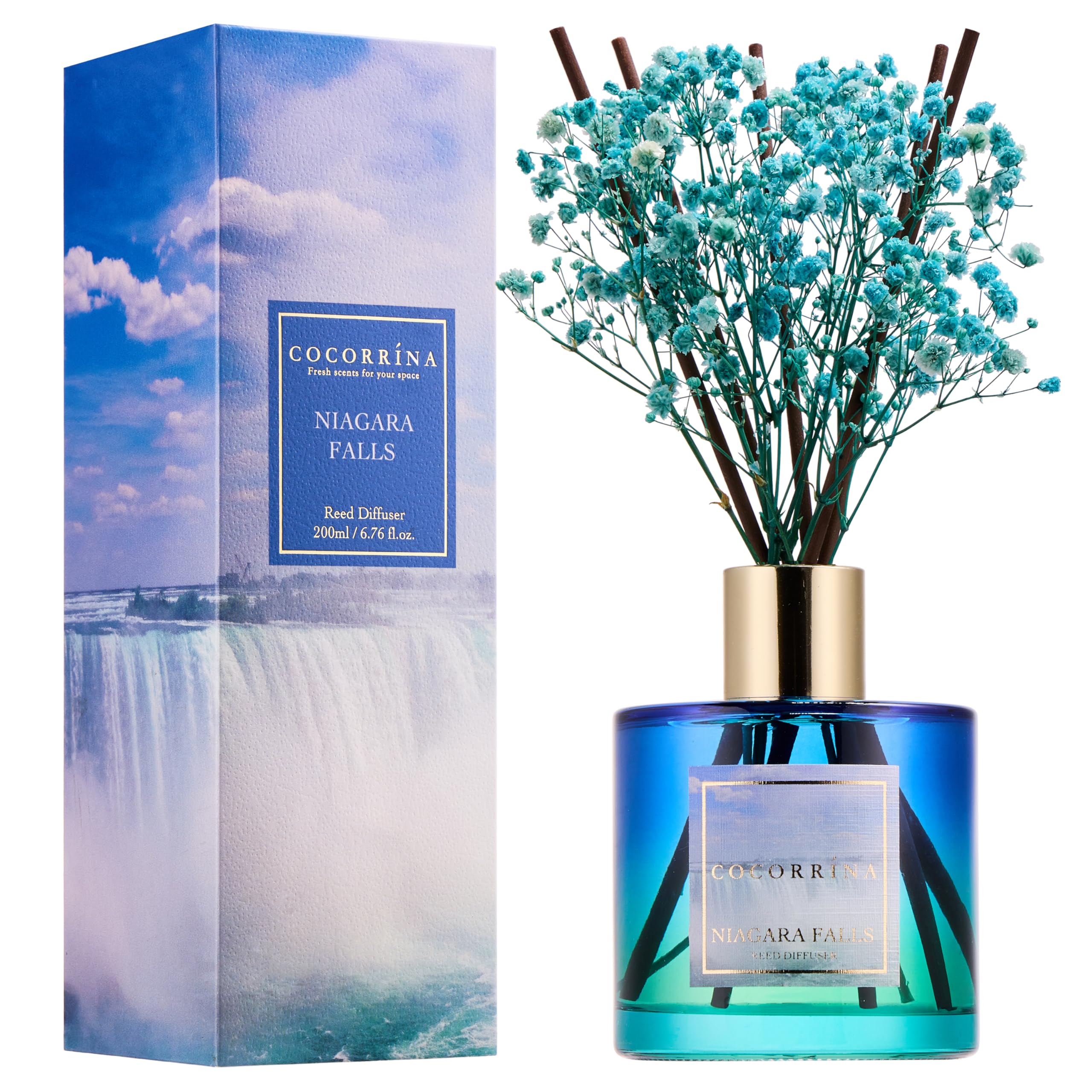 Reed Diffuser - Niagara Falls 6.7 Fl.oz Reed Diffuser Set with 8 Sticks & Preserved Baby's Breath, Reed Diffuser for Home Bathroom Shelf Decor Niagara Falls - Flower 6.7 Ounce/1pack