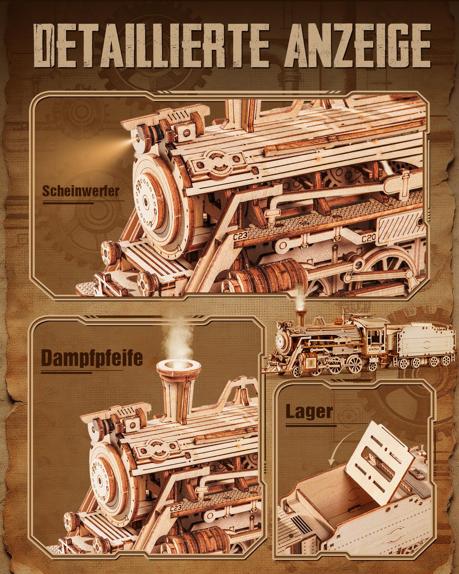 Robotime Puzzle 3D Tren Madera Maquetas para Construir Adultos Maquetas para Montar Mecánica Construcción Laser Cut Puzzle