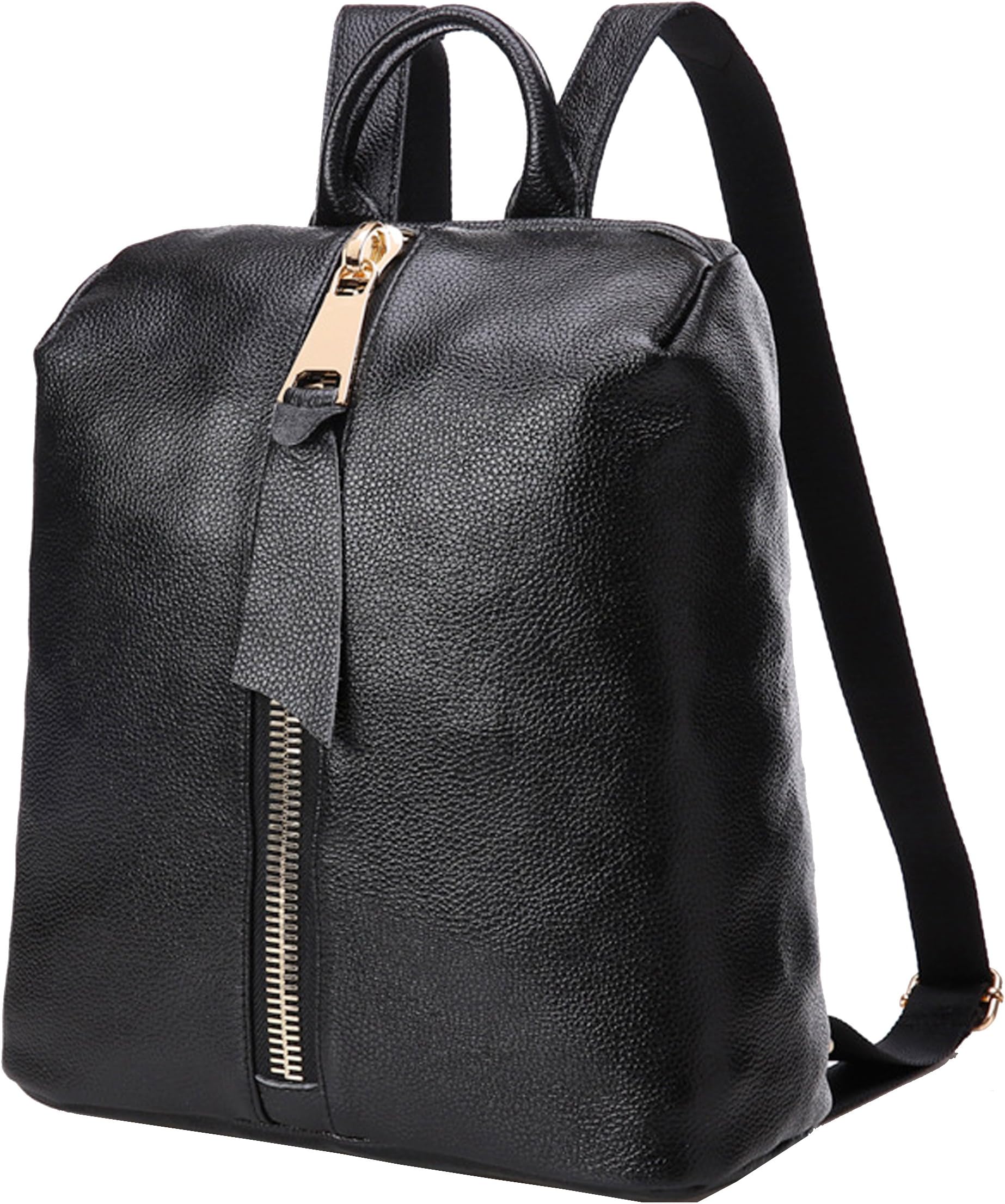 AINISI Womens New Fashion Black Genuine Leather Backpacks Schoolbag Shoulder Bag