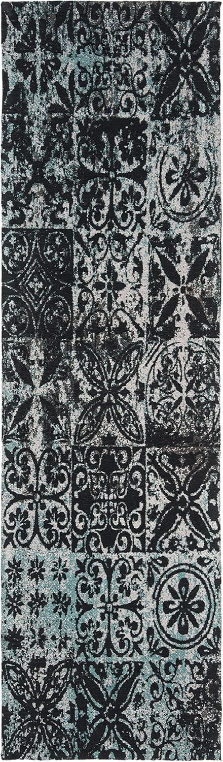 SAFAVIEH Classic Vintage Collection Runner Rug - 2'3" x 8', Teal & Black, Distressed Design, Non-Shedding & Easy Care, Ideal for High Traffic Areas in Living Room, Bedroom (CLV221A)
