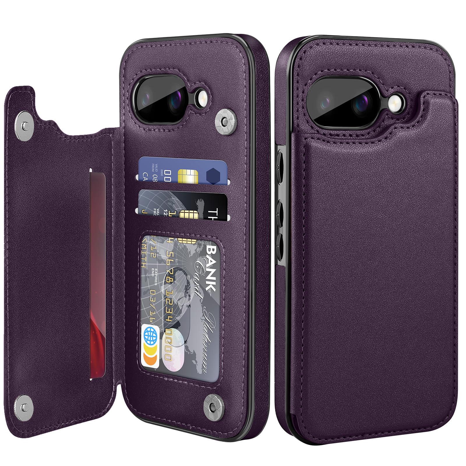 Bizzib for Google Pixel 9a Case Leather Wallet with Card Holder, Flip Cover Kickstand Magnetic Closure Shockproof Heavy Duty Protective Case for