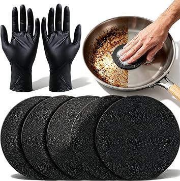 Croppable Ultra-Thin Steeli Steel Sponge, Non-Scratch Stainless Steel Scrubber, Heavy Duty Burnt Stain Remover, Mirror Shine Kitchen Cookware Cleaner 5Pcs+10Pairs of Gloves