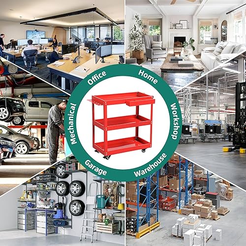 Miniatura 7 de YITAHOME Carrito de herramientas de 3 niveles con ruedas, carrito de servicio de metal rodante con destornillador, tabla colgante y caja de