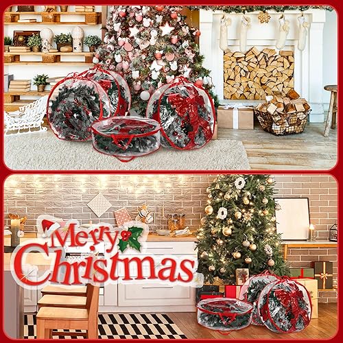 Miniatura 6 de 9 Pcs Christmas Wreath Storage Container 30 Inch Clear Wreath Storage Bags Plastic Artificial Garland Container with Dual Zippers and Handles for