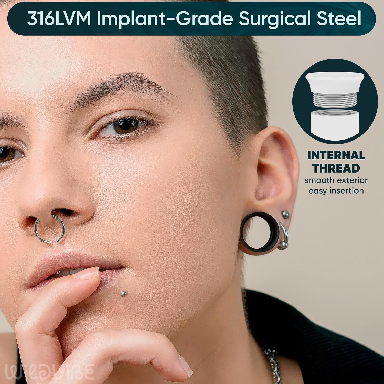 Surigcal Stainless Steel Ear Gauges Tunnels - Internally Threaded Plugs For Ears - Internally Threaded Ear Gauges For Men Women - Double Flare Internal Thread Screw-Fit Gauge Flesh Tunnel Earrings