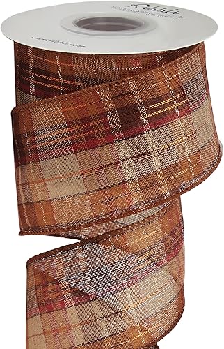 Vista 3 de Ribbli Fall Burlap Wired Ribbon with Gold Foil, 2-1/2 Inch x 10 Yard,Fall Plaid Ribbon,Check Ribbon for Big Bow,Fall Wreath,Gift Wrapping