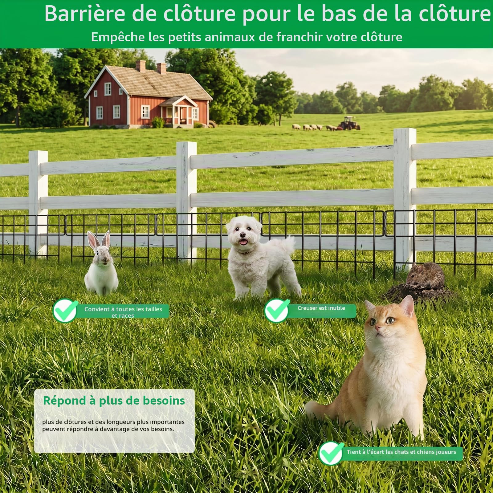 Thealyn 10 Pack Barrière Animaux de Jardin en Métal Décorative, Hauteur 17 po (43 cm) X Largeur 13 po (33 cm), Longueur Totale 10,8 Pieds (3,3 m), Clôture de Jardin sans Creusage pour Délimiter