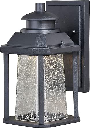 VAXCEL Freeport 9.75 in. H 1-Light Textured Black Dusk to Dawn Sensor Outdoor Wall Sconce, Rust-Resistant Aluminum, Clear Seeded Glass Shade, Integrated LED for Porch Patio Front Door or Garage