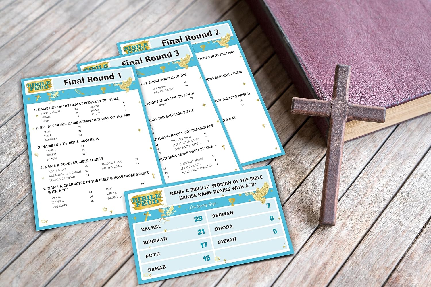 Bible Games for Adults and Family,Family Feud Game for Adults,Bible Study,Religious Gifts,Cards Christians Like,Bible Trivia,Fun Games for Game Night,15 Card+3 Instruction Cards,O1
