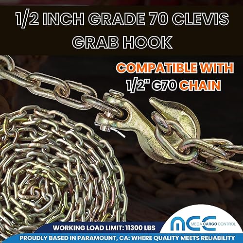Miniatura 5 de Mega Cargo Control - Cadena de remolque de la horquilla, gancho de agarre con pestillo forjado grado 70 para remolque, camión, transporte