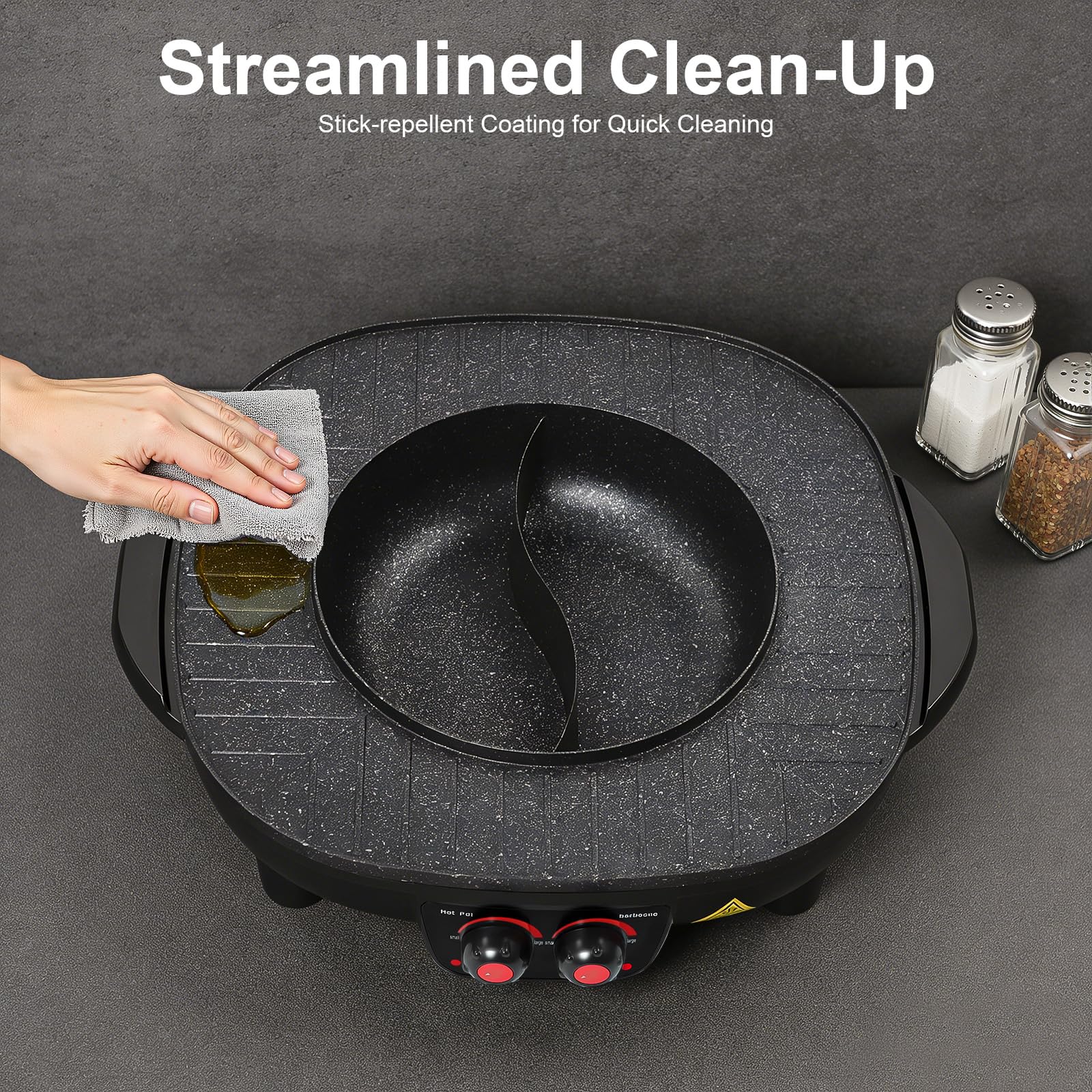 Electric Hot Pot e grill, 2000 W, padella elettrica multifunzione, capacità 3 l, con coperchio, manico del coperchio, per interni, coreano, barbecue, fonduta e raclette XXL, per 5-6 persone