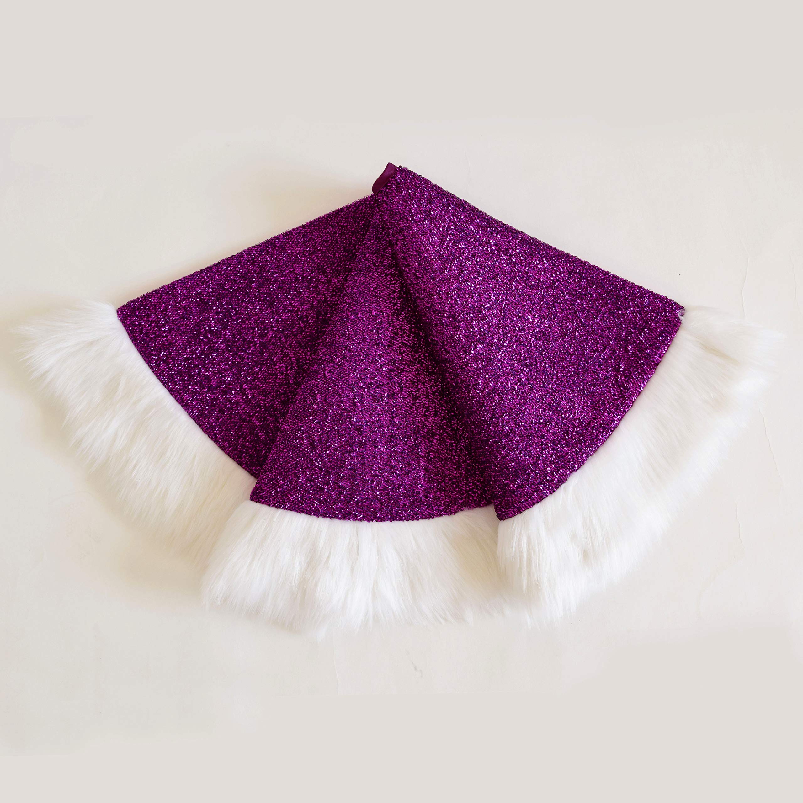 DTB TECH Gireshome Purple Sparkle Sequin Blingbling Center, White Faux Fur Border Christmas Tree Skirt - 36inch / 91cm