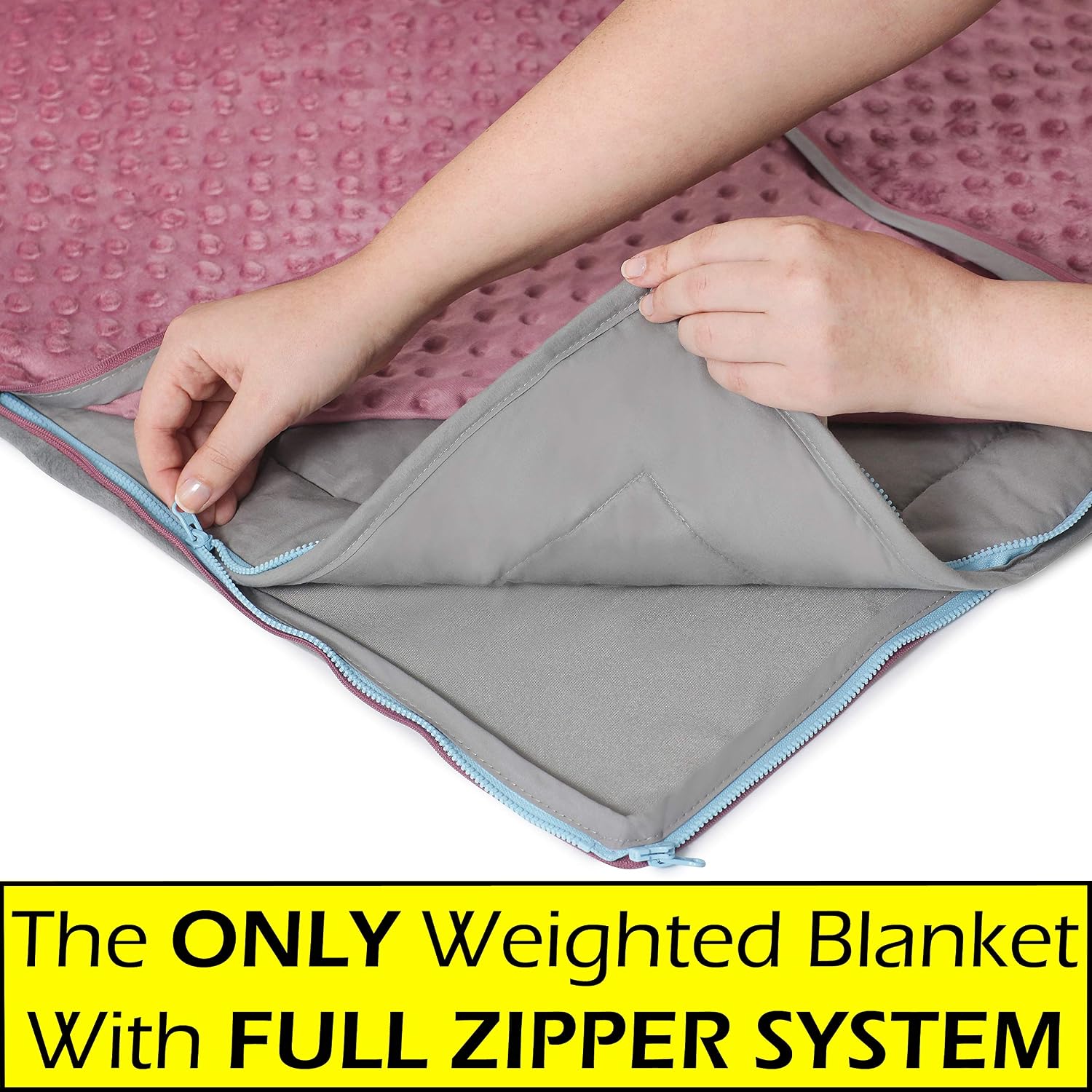 20lb Weighted Blanket + FREE Removable Minky Cover + FULL ZIPPER SYSTEM, Cozy & Cool Weighted Blanket For Adults & Kids, Our Heavy Queen Blanket Made Of 100% Cotton + Glass Beads, Large 60x80 Blanket