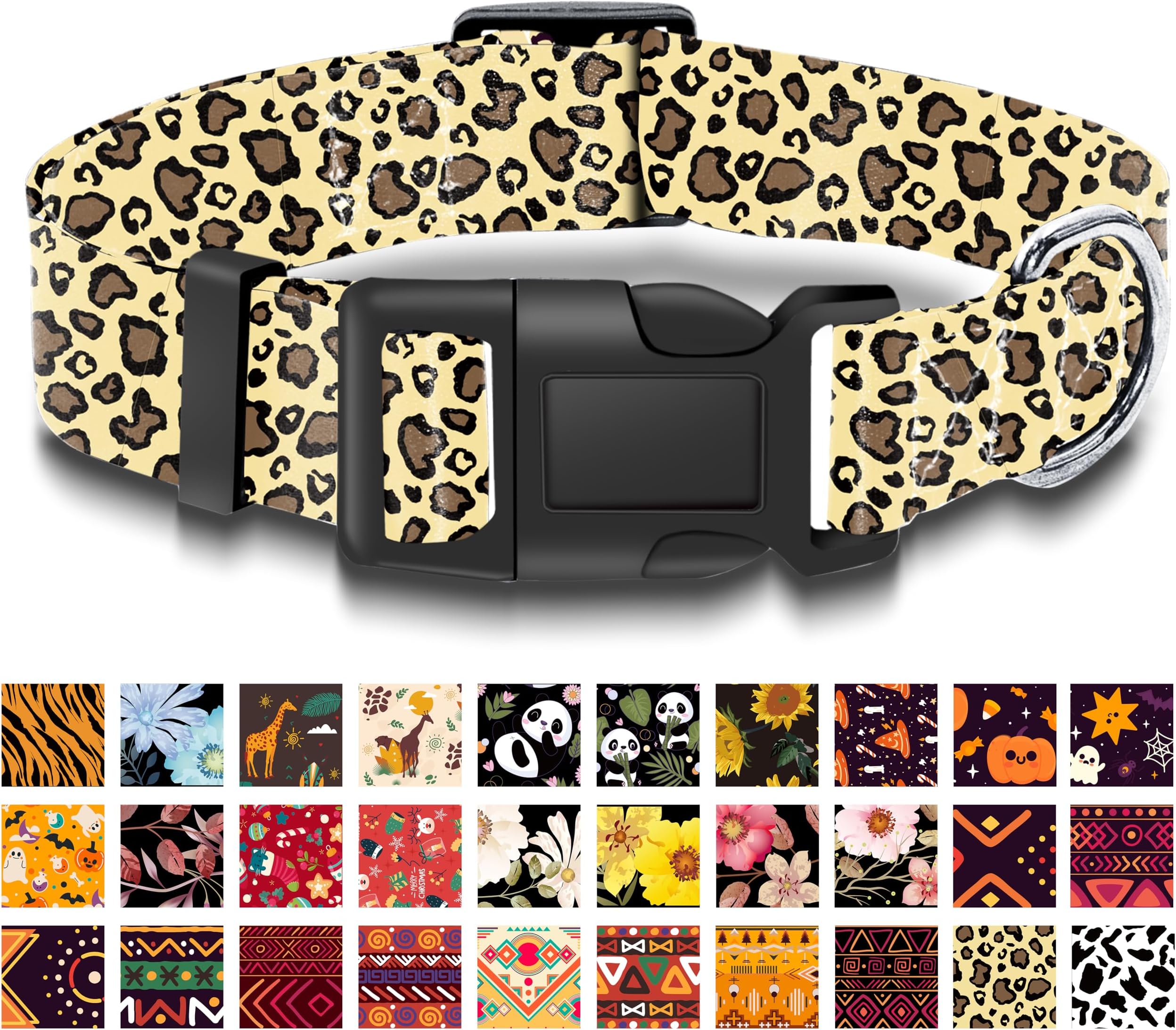 Dog Collar with Brown Leopard Pattern, Cute Breathable Boys and Girls Puppy Collar with Safety Buckle, Adjustable Soft Pet Collar for Small Medium Large Dogs(Brown Leopard, S)