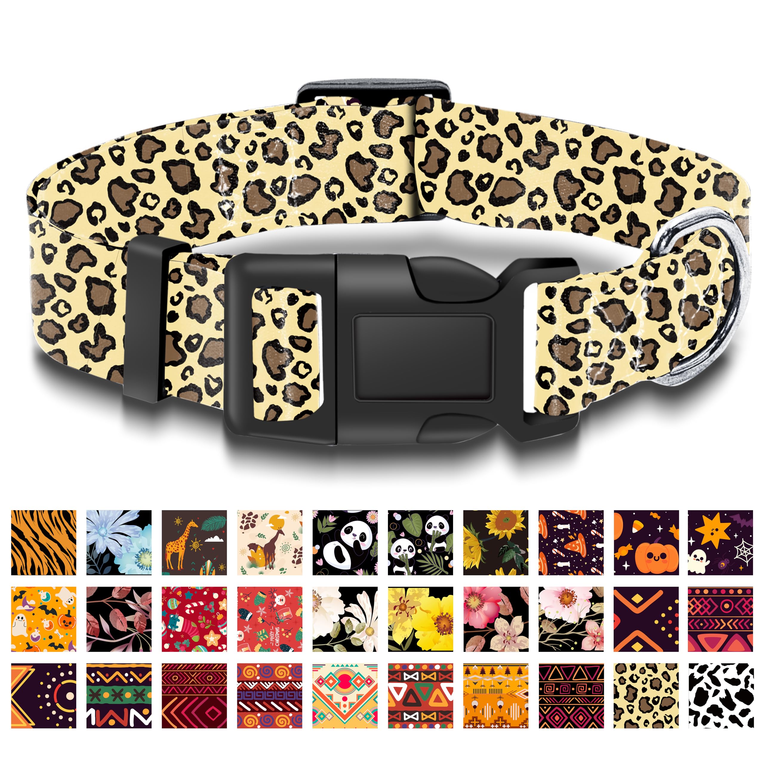 Dog Collar with Brown Leopard Pattern, Cute Breathable Boys and Girls Puppy Collar with Safety Buckle, Adjustable Soft Pet Collar for Small Medium Large Dogs(Brown Leopard, S)